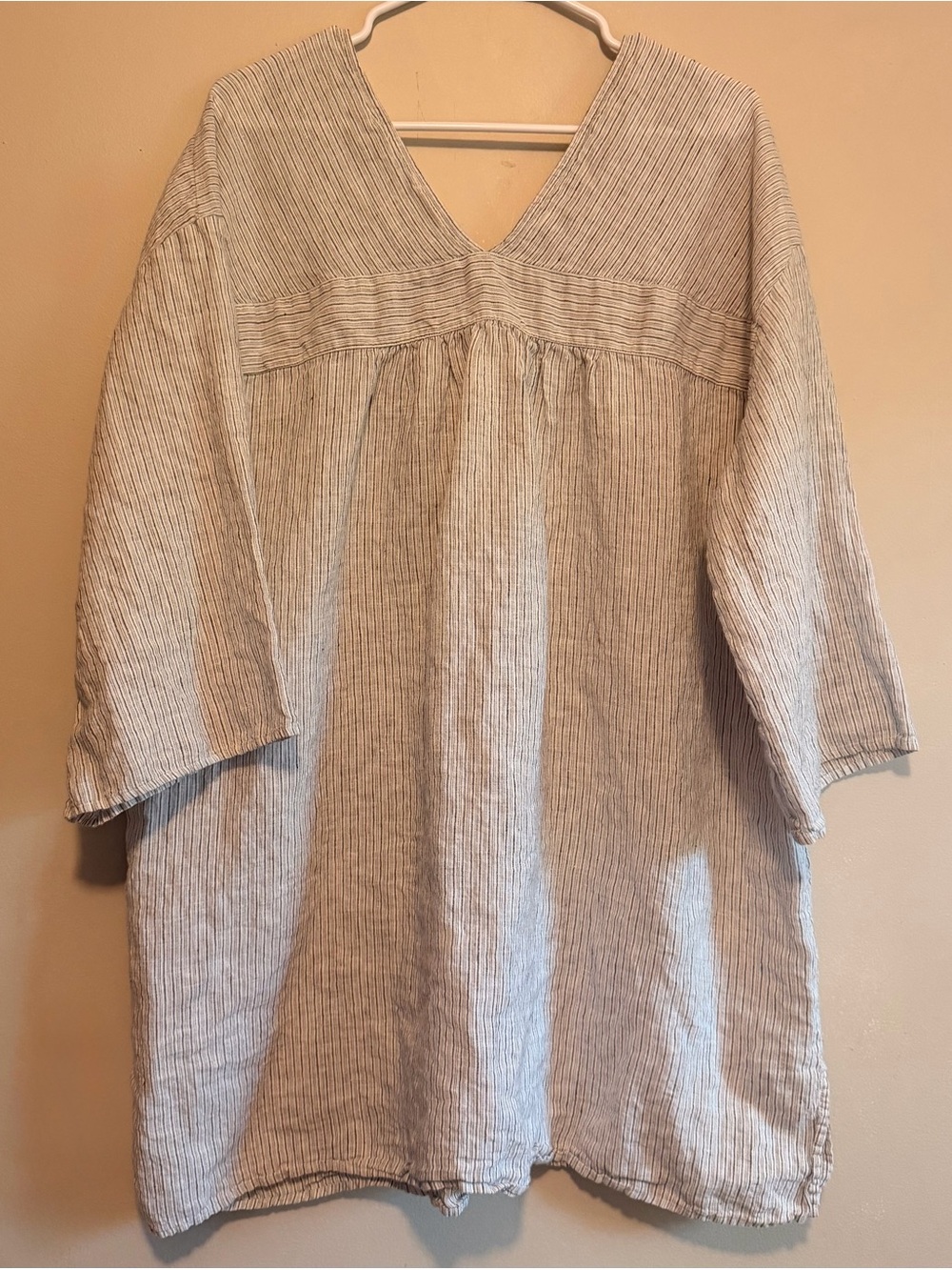 EILEEN FISHER Organic
Handkerchief Linen Stripe V-Neck Tunic Dress Grey White
XL
